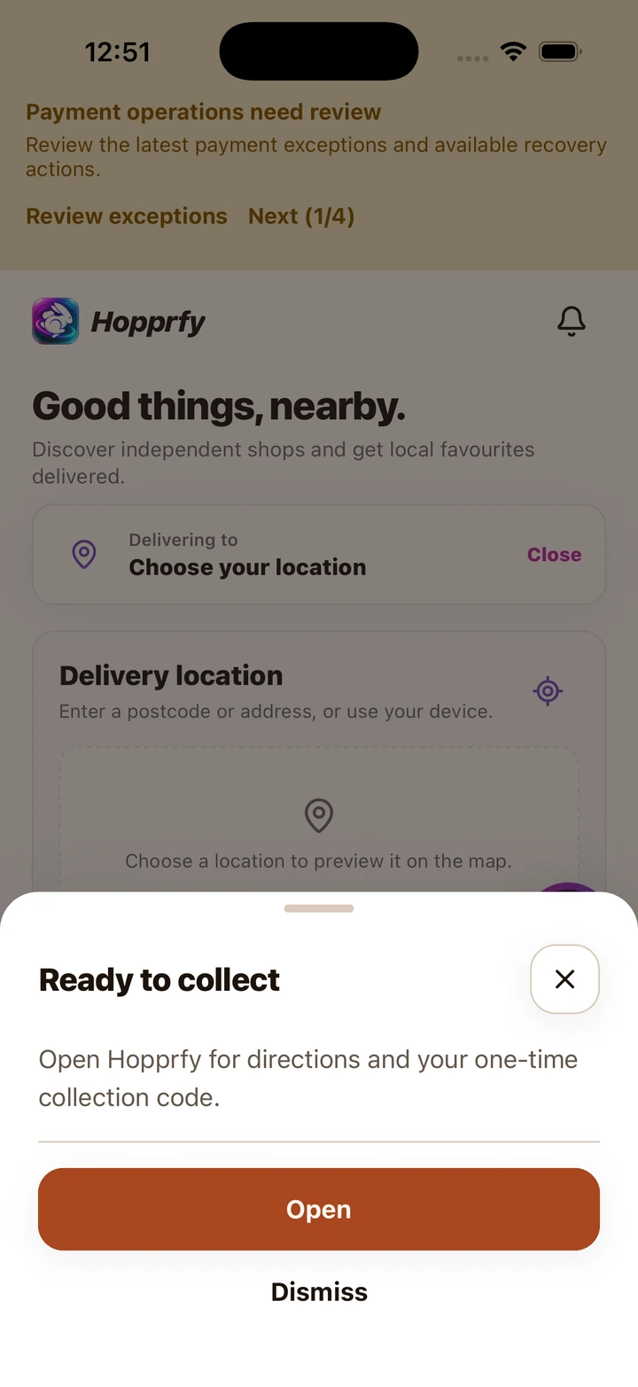 Ready to collect notification with Open action