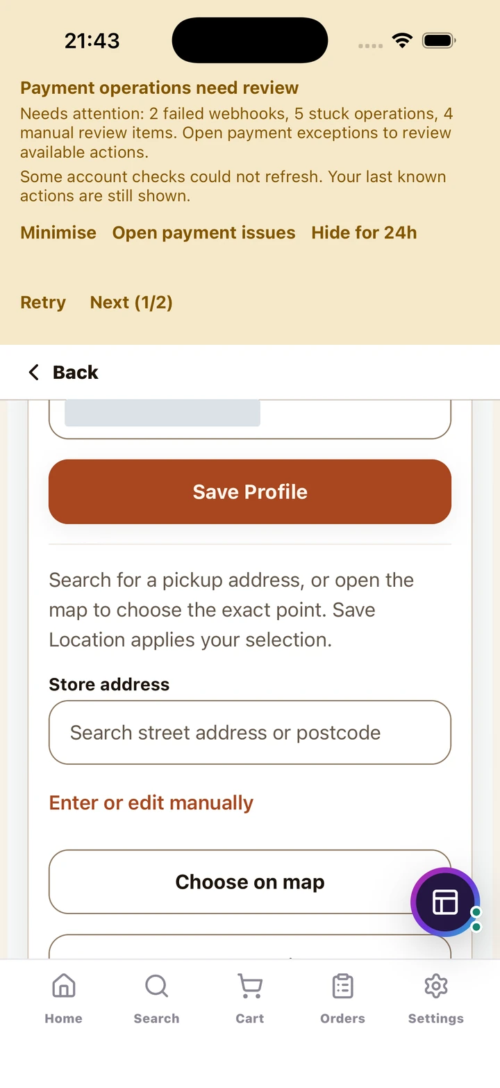Store address search and Choose on map controls