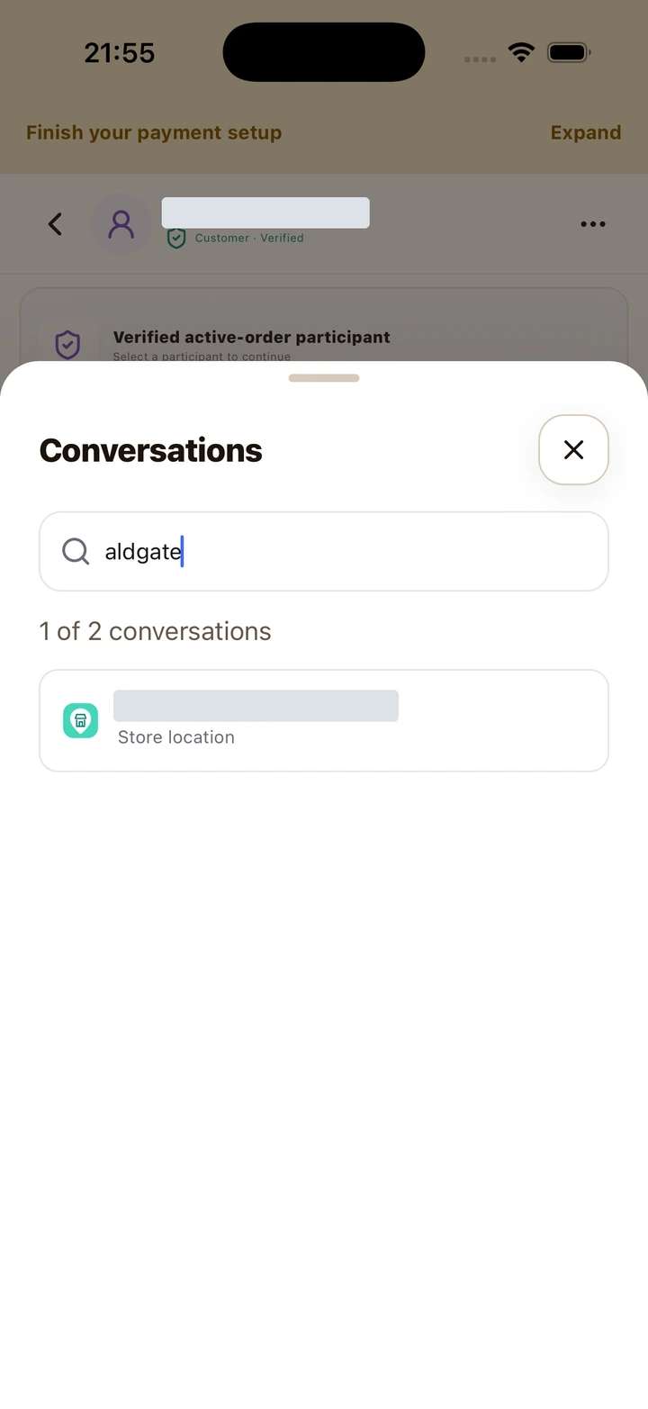 Conversation search with participant role labels