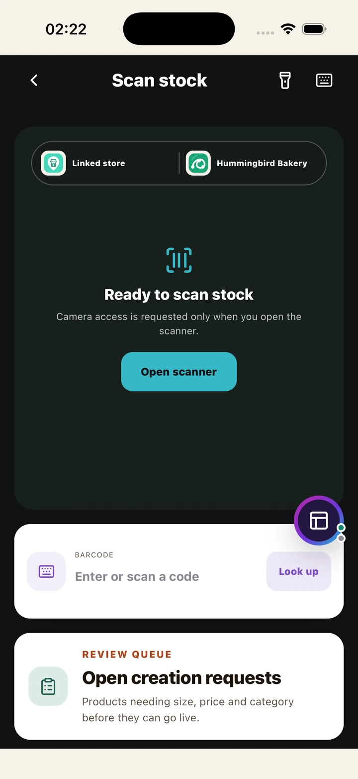 Barcode scanner with camera/manual lookup controls
