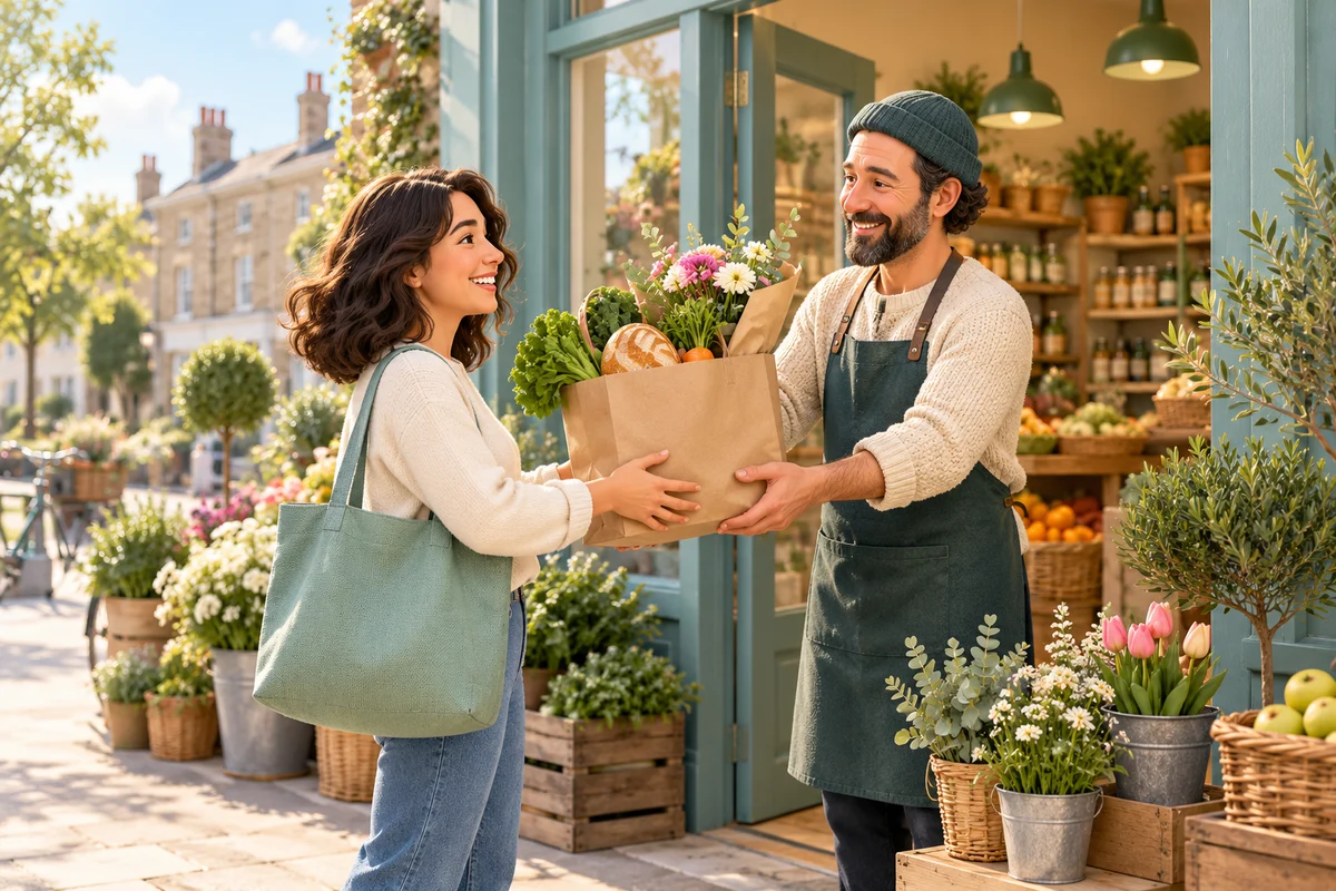 Illustration of a customer shopping with a neighbourhood business